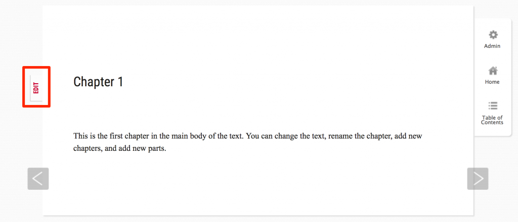 By clicking the 'Edit' tab you can open the chapter editor