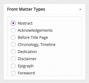 Chose from different front matter types