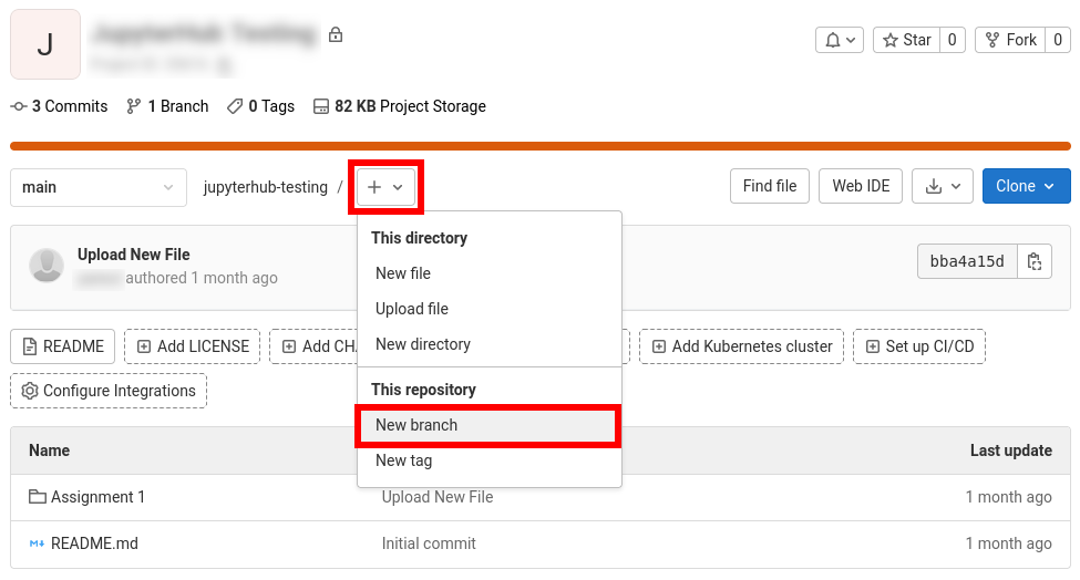GitLab Interface with New Branch option selected