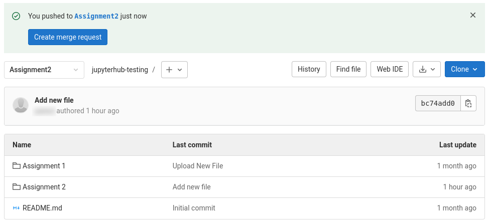 GitLab view after uploading files to new branch